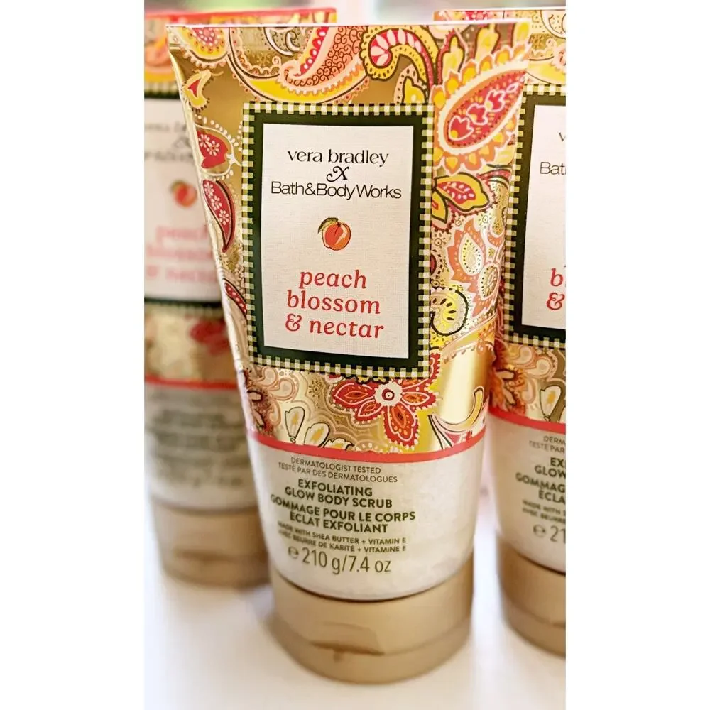 Bath & Body Works Vera Bradley Peach Blossom & Nectar Exfoliating Body Scrub x3